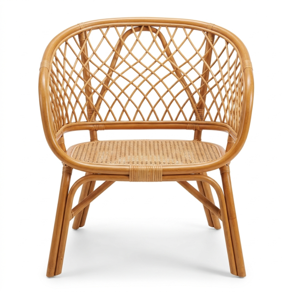 RattanCraft Eco Premium Natural Rattan Wicker Armchair, Reinforced Bamboo Base