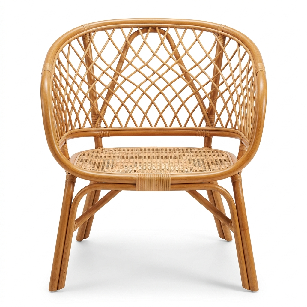 RattanCraft Eco Premium Natural Rattan Wicker Armchair, Reinforced Bamboo Base