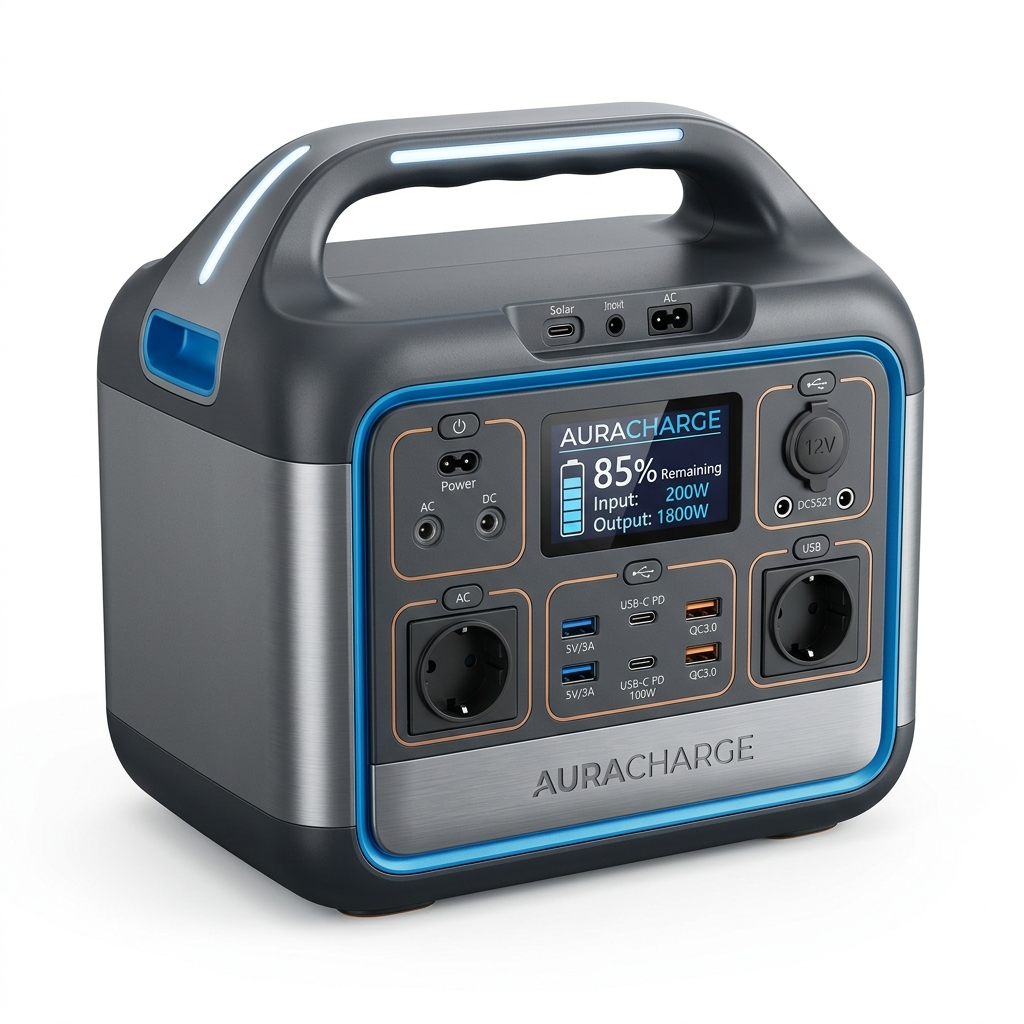 AuraCharge Nexus 1800 Portable Power Station, 1500Wh Capacity, 1800W Output, LiFePO4