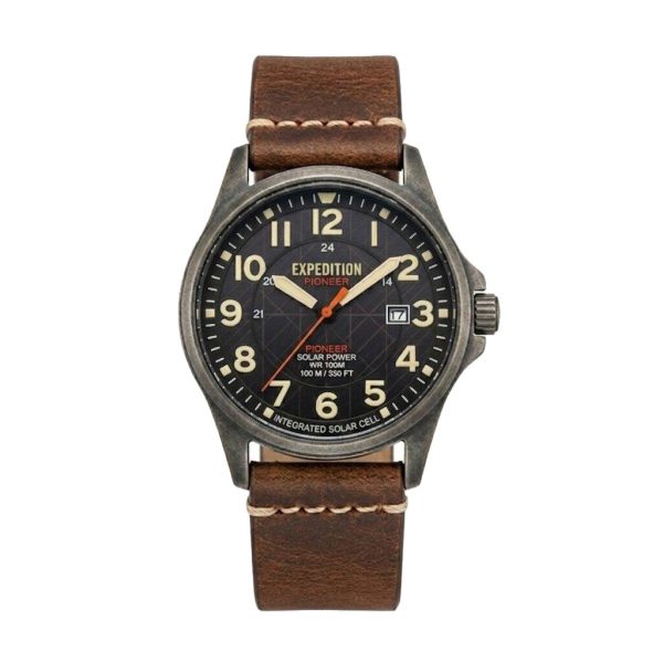Expedition Solar Pioneer Men’s Wristwatch, Solar-Powered, Brown Leather Strap