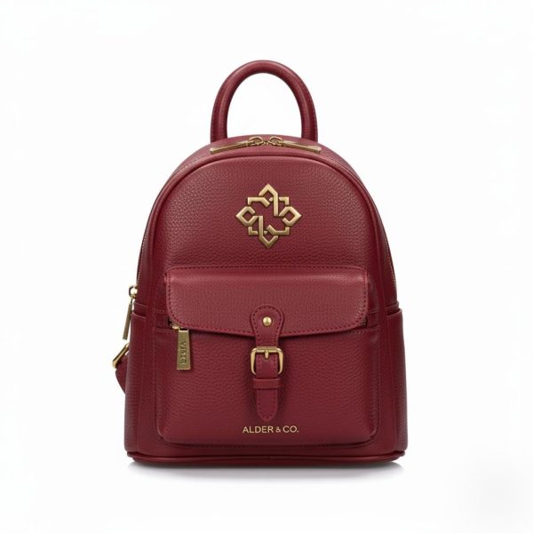 Chic Berry Red Faux Leather Mini Backpack with Gold-Tone Hardware